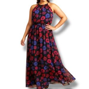 ModCloth Plus‎ Retro Illuminated Elegance Halter Floral Flowy Maxi Dress Size 2X